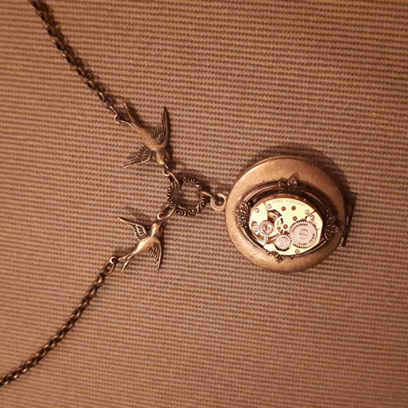 Brass watch movement locket necklace - Picture 2 of 5